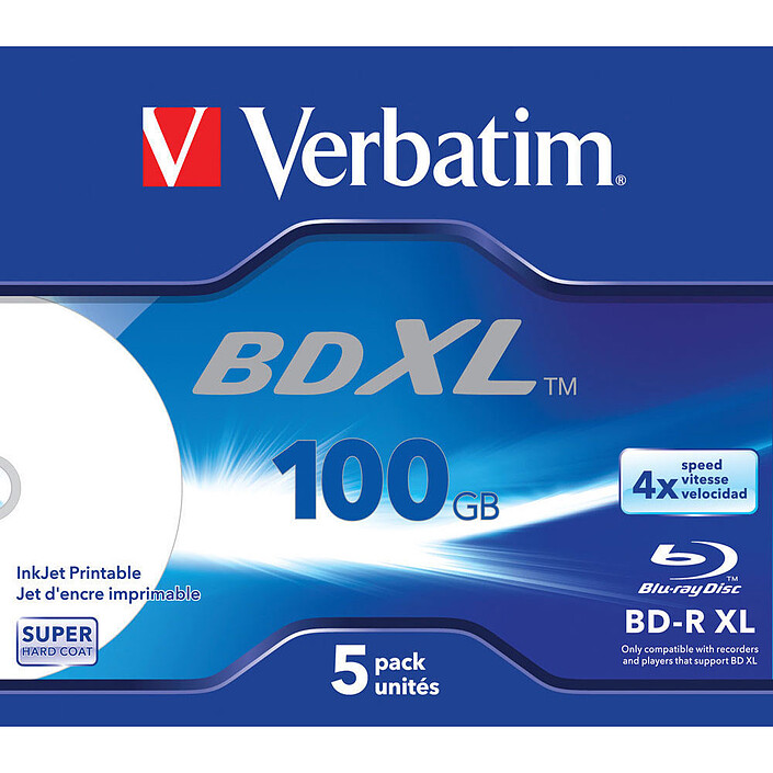 Verbatim BD-R XL 100 Go vitesse 4x imprimable (par 5, boite)