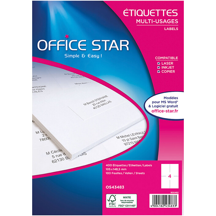 Office Star Etiquettes 105 x 148.5 mm x 400