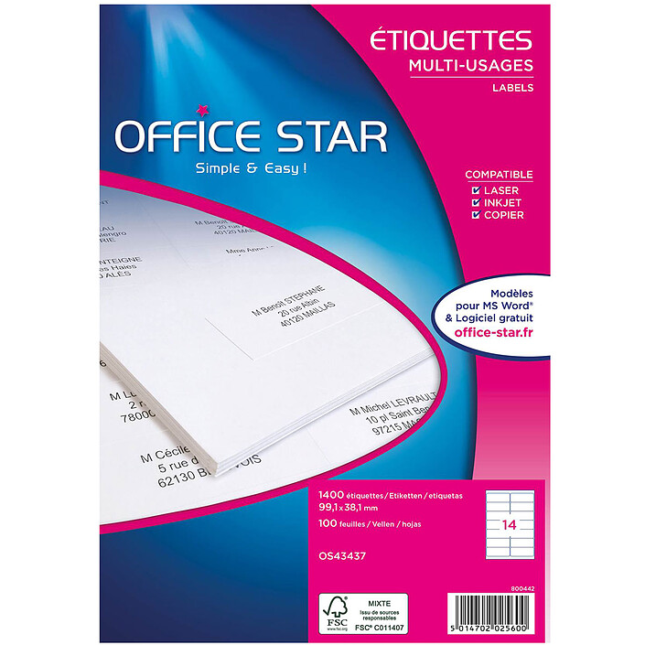 Office Star Etiquettes 99.1 x 38.1 mm x 1400