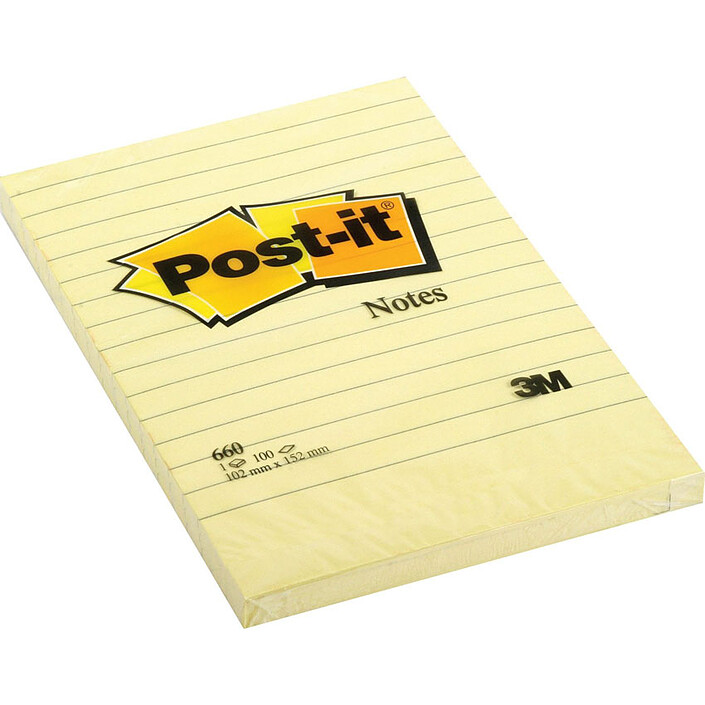 Post-it Bloc Super Sticky Grand format 100 feuillets 102 x 152 mm ligné