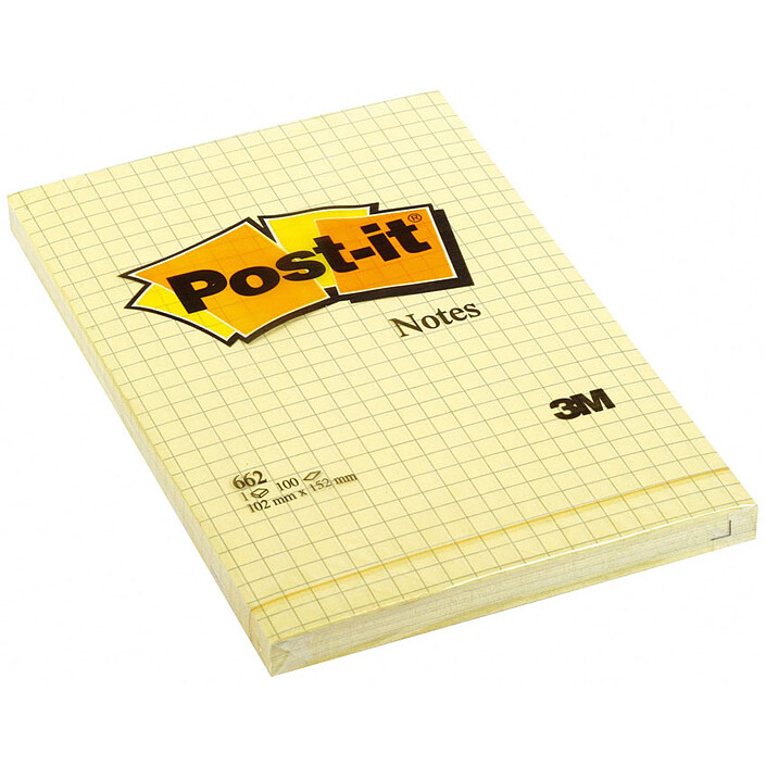 Post-it Bloc Super Sticky Grand format 100 feuillets 102 x 152 mm quadrillé