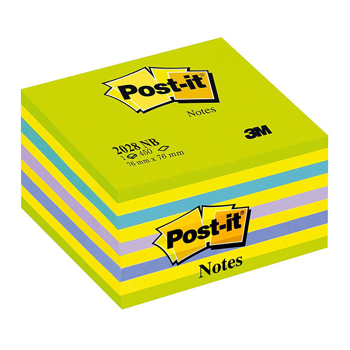 Post-it Blocc cube 450 feuillets 76 x 76 mm Néon Bleu/Vert