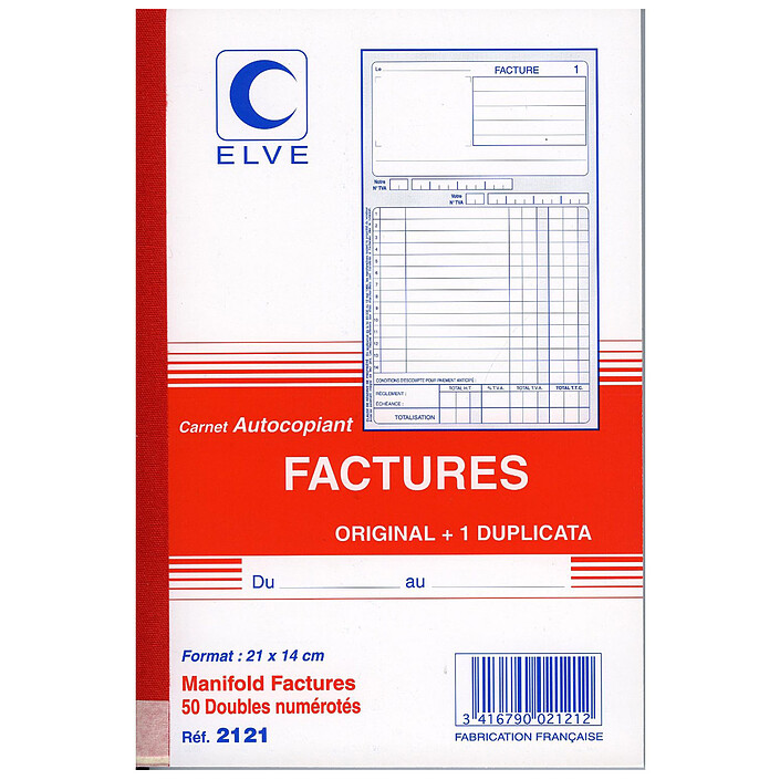 Elve Manifold Factures 50 feuillets avec duplicata 21 x 14 cm