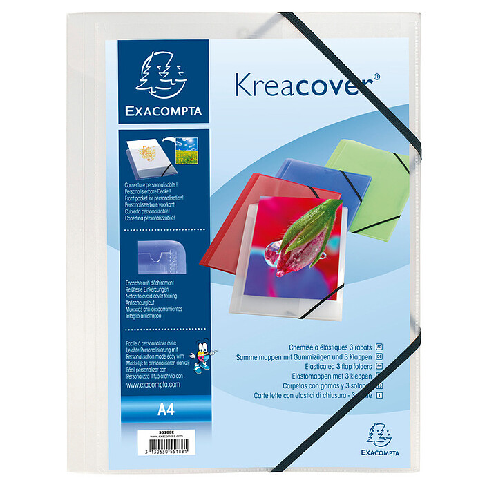 Exacompta Chemise à élastiques 3 rabats Krea Cover Transparent