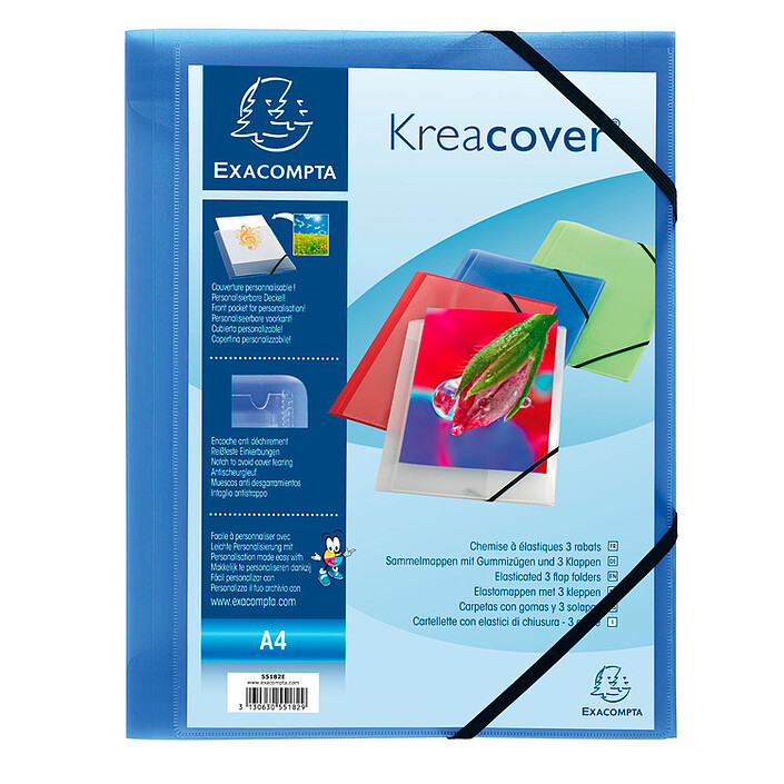Exacompta Chemise à élastiques 3 rabats Krea Cover Bleu