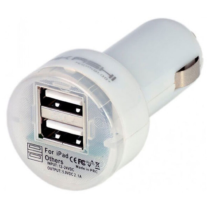 Akashi Chargeur allume-cigare USB 2.1A Blanc