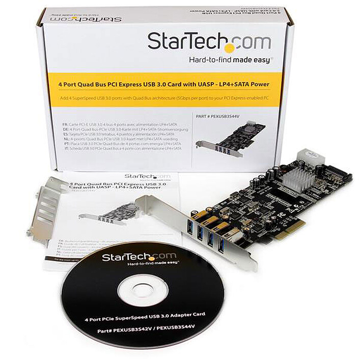 StarTech.com Carte contrôleur PCI-E (4 ports USB 3.0 Type-A - SATA / LP4) pas cher