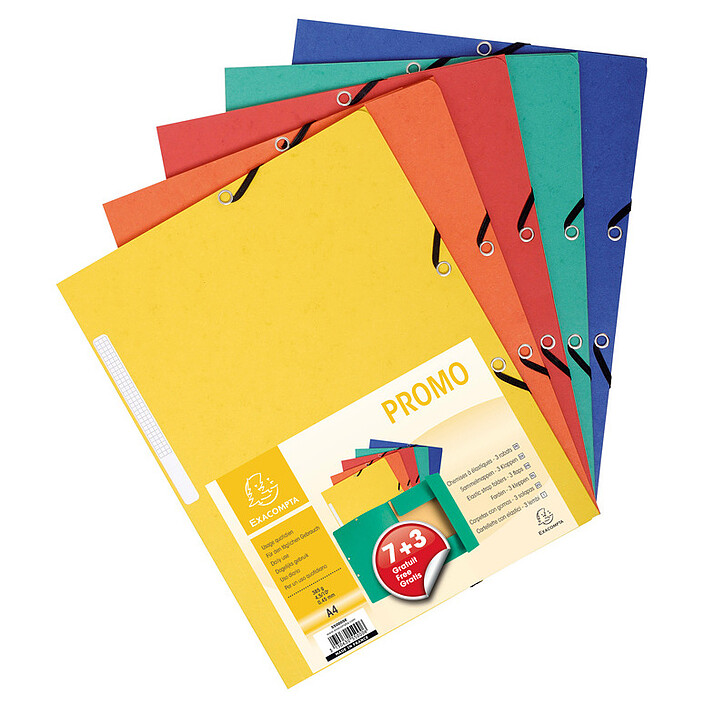 Exacompta Chemises 3 rabats élastiques 370g Assortis x 10