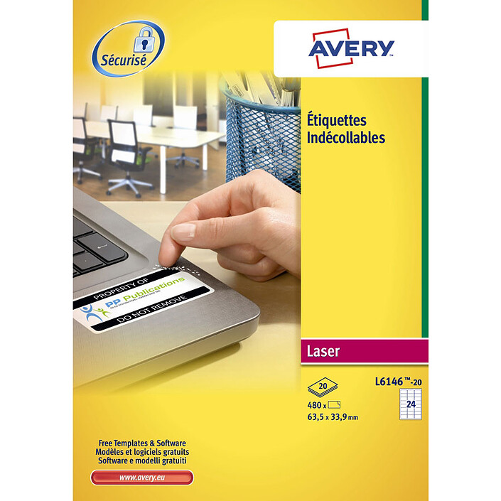 Avery Étiquettes indécollables anti-effraction 33.9 x 63.5 mm x 480