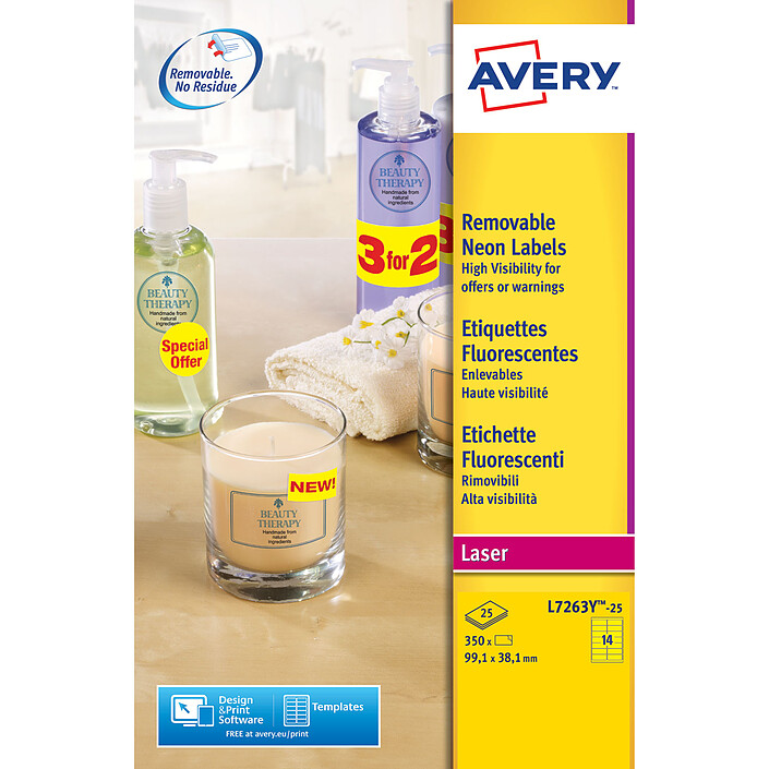 Avery Etiquettes fluorescentes laser 38.1 x 99.1 mm x 350