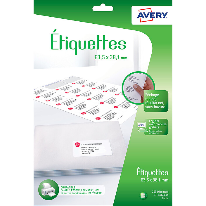 Avery Etiquettes d'adresse 63.5 x 38.1 mm x 252