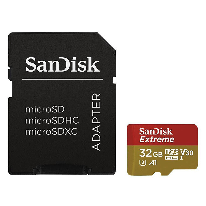SanDisk Extreme microSDHC UHS-I U3 V30 32 Go + Adaptateur SD
