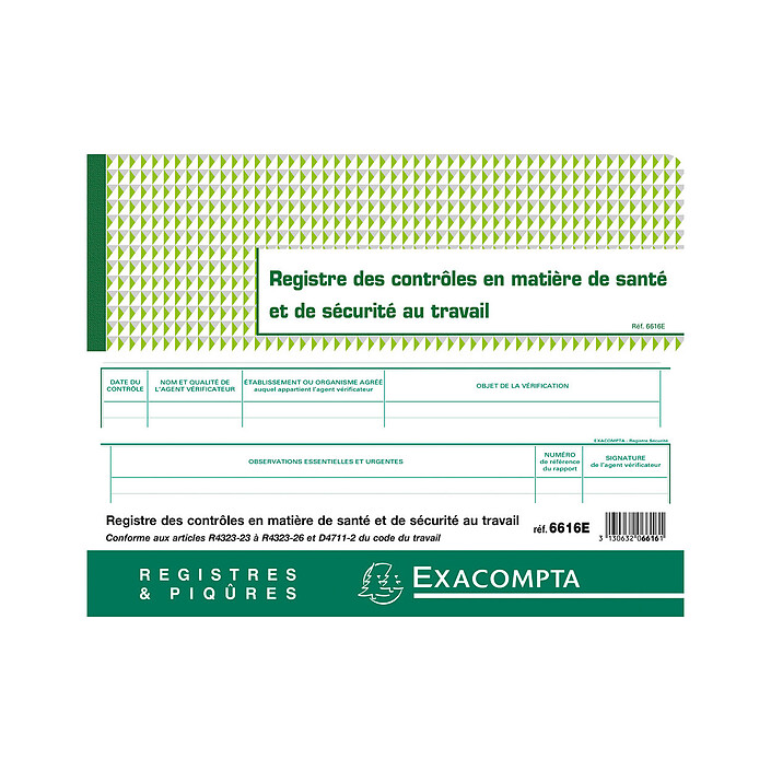 Exacompta Registre des Contrôles de Santé et de Sécurité au Travail