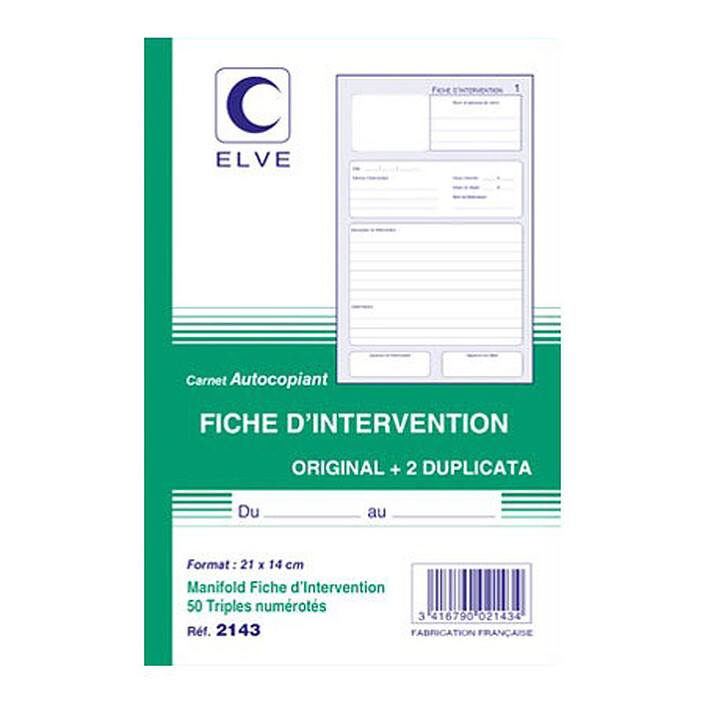 Elve Carnet Fiches d'intervention 50 tripli 
