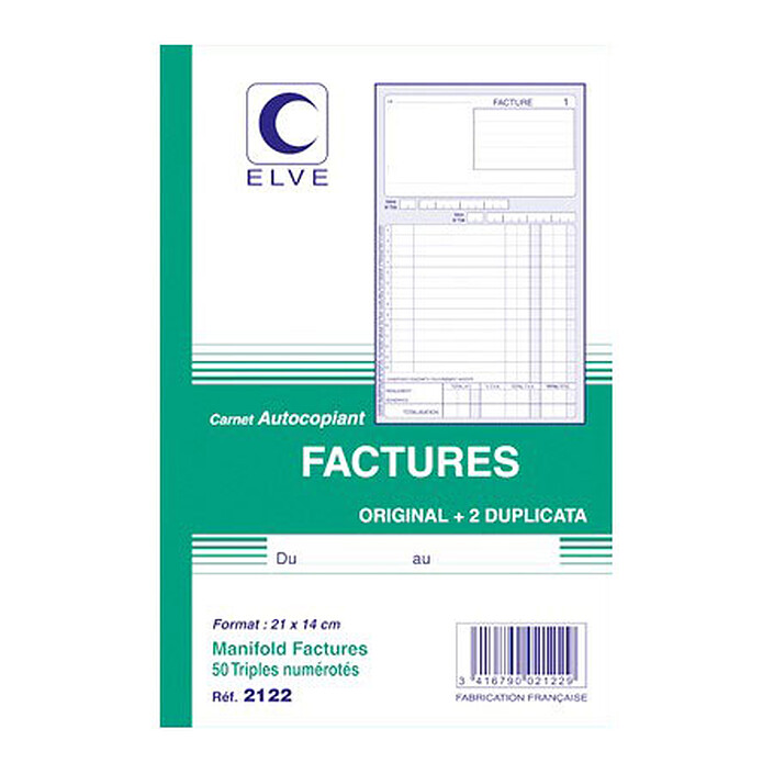 Elve Carnet Factures, 50 feuillets tripli 
