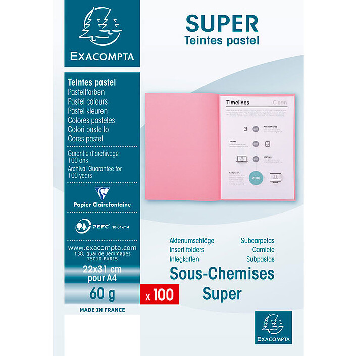 Avis Exacompta Sous chemises Super 60 Rose x 100