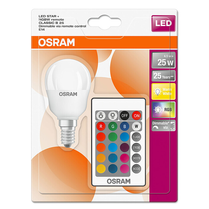 Acheter OSRAM Ampoule LED Retrofit RGBW Goutte Télécommande E14 4.5W (25W) A