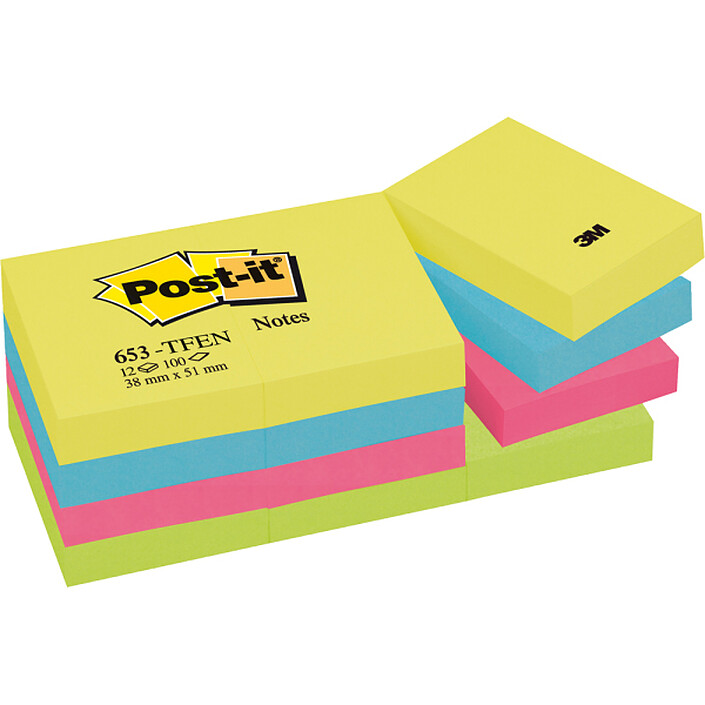 Post-it Bloc 100 feuillets 38 x 51 mm Energiques x 12