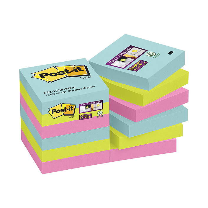Post-it Bloc "Super Sticky" 47.6 x 47.6 mm Miami x 12