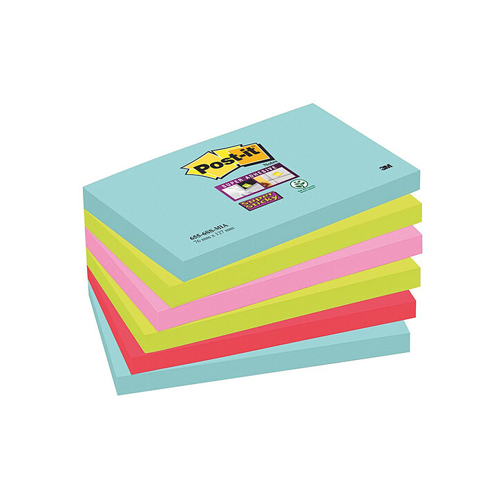 Post-it Bloc "Super Sticky" 76 x 127 mm Miami x 6