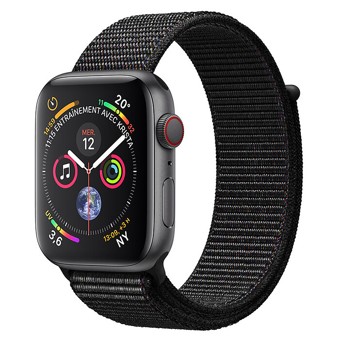 Apple Watch Series 4 GPS + Cellular Aluminium Gris Boucle Sport Noir 44 mm