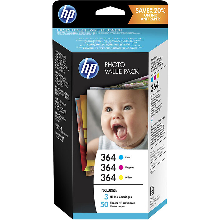 HP 364 Pack Photo de 3 Cyan, Magenta, Jaune (T9D88EE)
