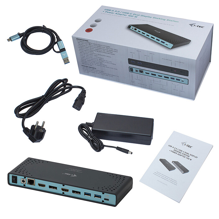 cheap i-tec USB 3.0 / USB-C Dual Display Docking Station Power Adapter 100W