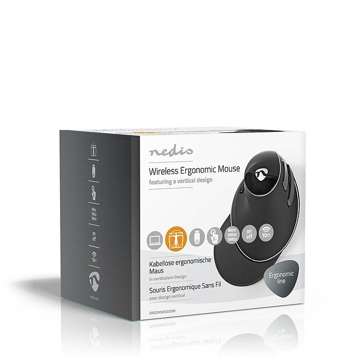 Nedis Wireless Ergonomic Mouse Noir (ERGOMSWS200BK) pas cher