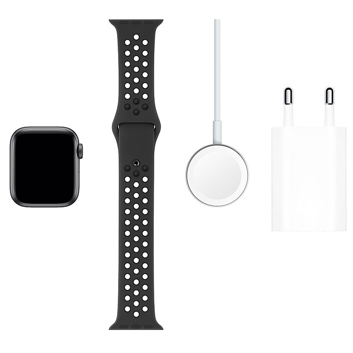 Acheter Apple Watch Series 5 Nike GPS + Cellular Aluminium Gris Sidéral Bracelet Sport Noir 40 mm