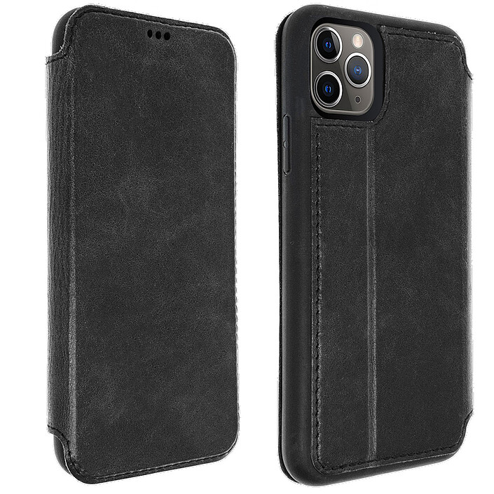 Akashi Etui Folio Cuir Italien Noir iPhone 11 Pro Max