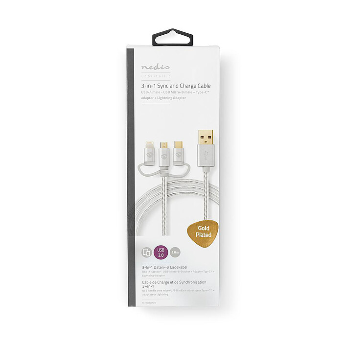 Cavo Nedis 3-in-1 da USB a micro-USB, USB-C, Lightning - 1 m economico
