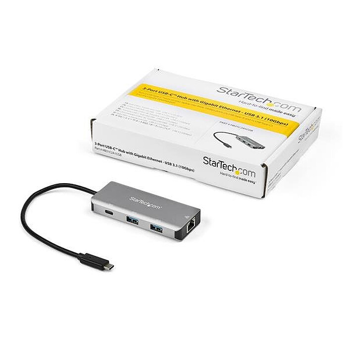 StarTech.com Hub USB-C à 3 ports USB (2 x USB type A + 1 x USB type C) et 1 port GbE pas cher