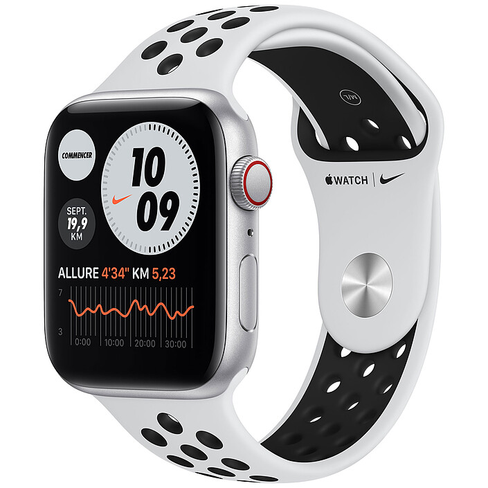 Apple Watch Nike SE GPS + Cellular Silver Aluminium Bracelet Sport Pure Platinum Black 44 mm