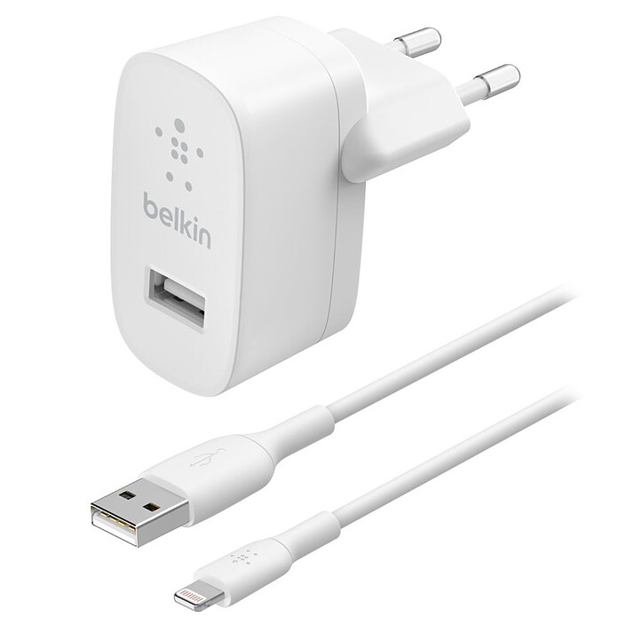 Cargador USB-A Boost Belkin de 12 W + cable Lightning a USB-A (blanco)