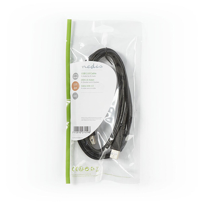 Nota Nedis Cavo USB-A / USB-A - 2 m (Nero)