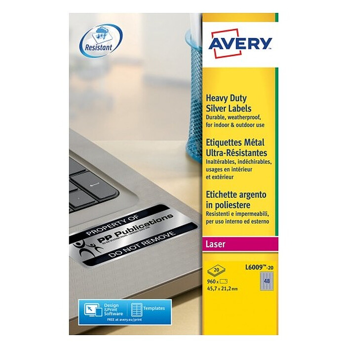 Avery Heavy Duty Metallic Labels 21.2 x 45.7 mm