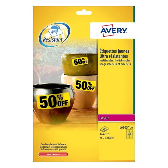 Avery Etiquettes ultra-résistante jaune 21,2 x 45,7 mm