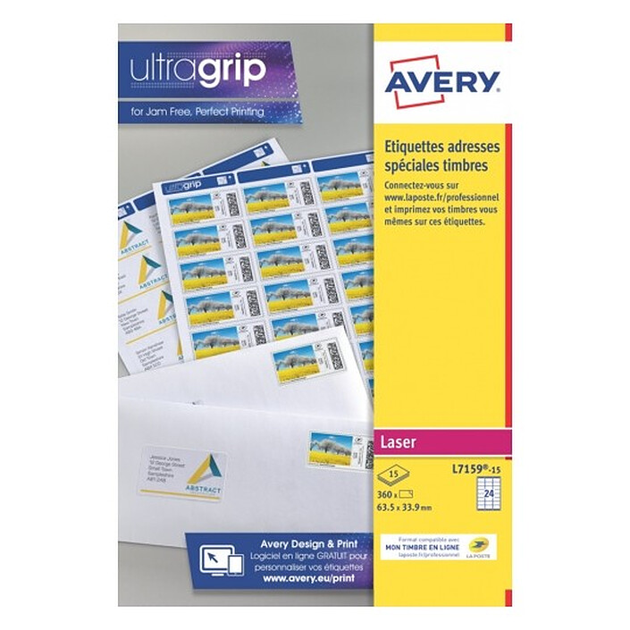 Avery Etiquettes pour timbres 33,9 x 63,5 mm, Blanc, Laser