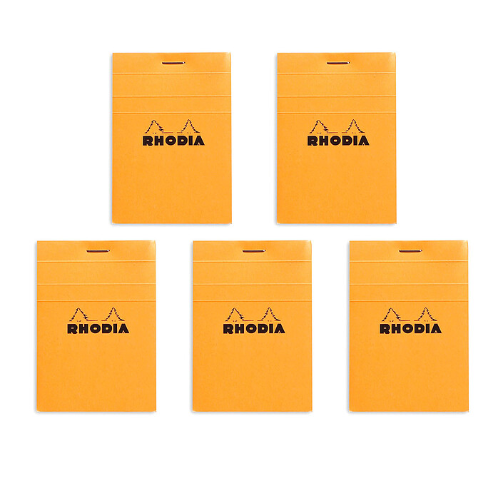 Rhodia Bloc N°11 Orange agrafé en-tête 7.4 x 10.5 cm petits carreaux 5 x 5 mm 80 pages (x5)