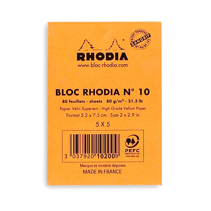 Buy Rhodia Bloc N°10 Orange stapled letterhead 5.2 x 7.5 cm small squares 5 x 5 mm 80 pages (x20)