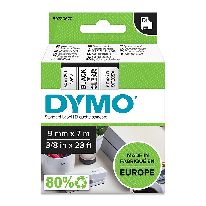DYMO D1 Standard Tape - black/transparent 9 mm - 7 m