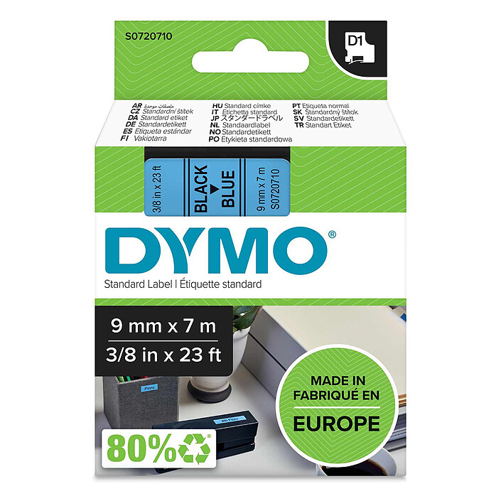 DYMO Ruban D1 Standard noir sur bleu 9 mm x 7 m