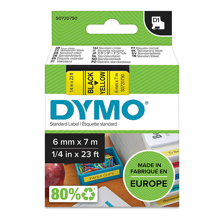 DYMO Ruban D1 6 mm x 7 m Noir sur Jaune