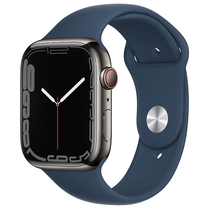Apple Watch Series 7 GPS + Cellular Graphite Stainless Bleu Abysse Bracelet Sport 45 mm · Reconditionné