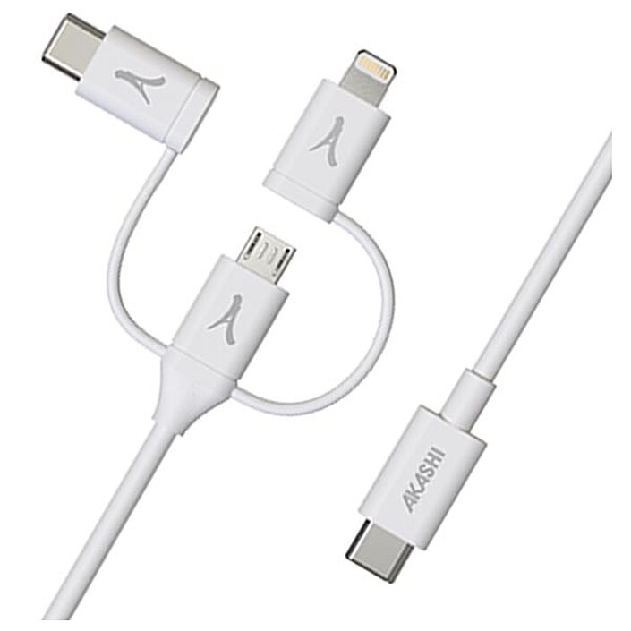 Cavo Akashi Eco 3-in-1 da USB-C a USB-C / Lightning / micro USB (1 m)