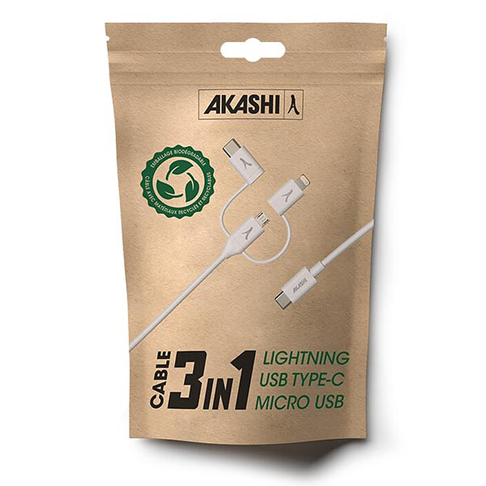 Cavo Akashi Eco 3-in-1 da USB-C a USB-C / Lightning / micro USB (1 m) economico