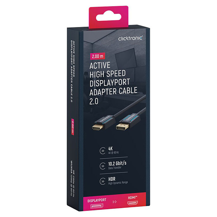 Clicktronic câble adaptateur actif DisplayPort / HDMI 2.0 (2 mètres) pas cher
