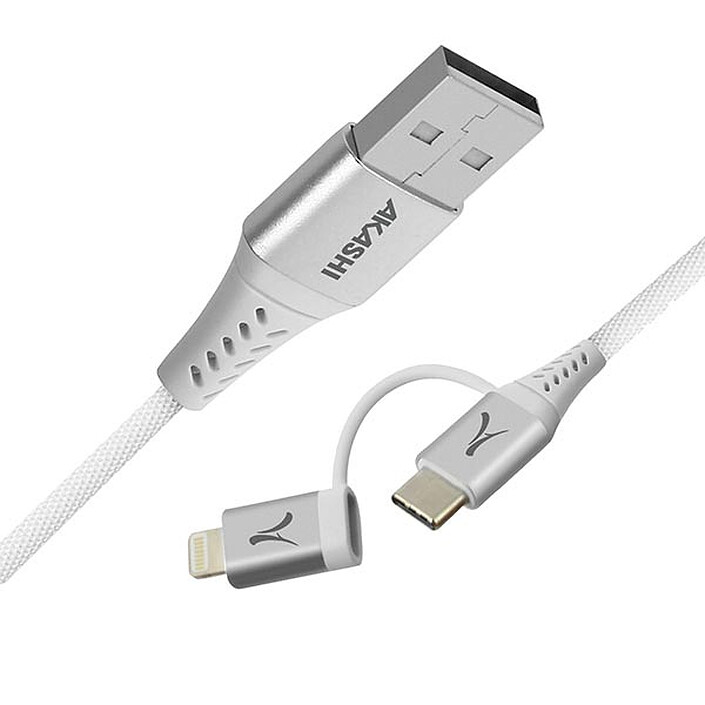 Cable Akashi Mini 2 en 1 de USB-A a Lightning / USB-C