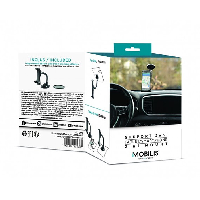 Mobilis Support Universel 2-en-1 pare-brise et tableau de bord pour Smartphone Noir pas cher