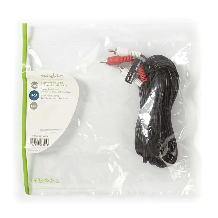 Avis Nedis Câble Audio Stéréo 2x RCA Mâles - 2x RCA Mâles - 5 m - Noir